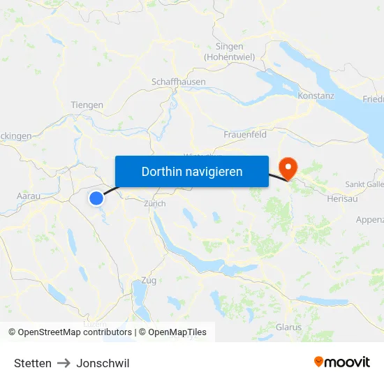 Stetten to Jonschwil map