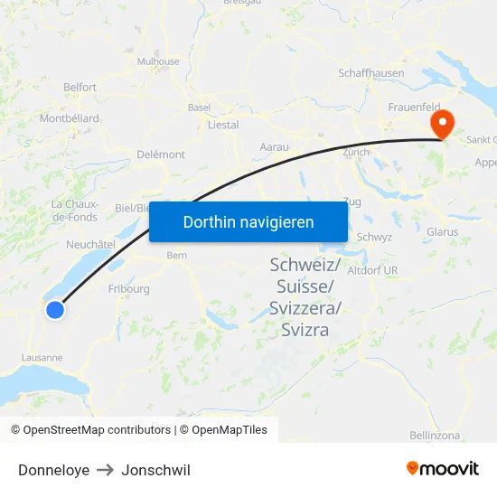 Donneloye to Jonschwil map