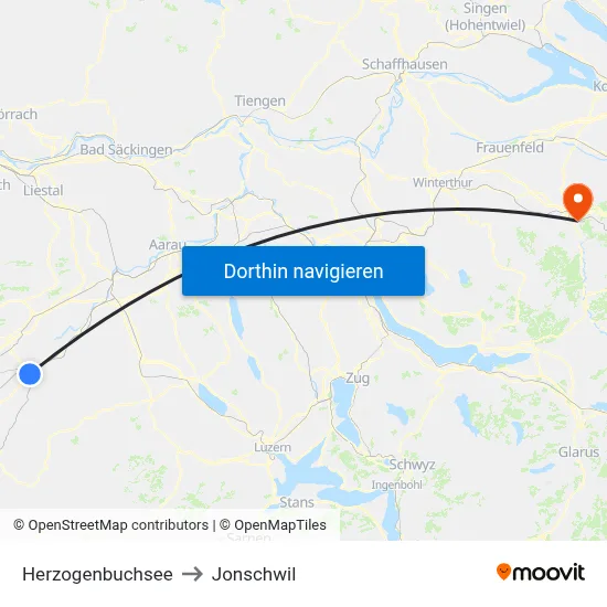 Herzogenbuchsee to Jonschwil map