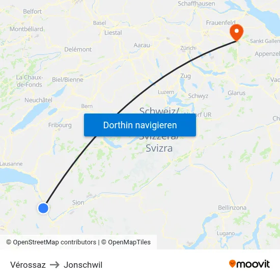 Vérossaz to Jonschwil map