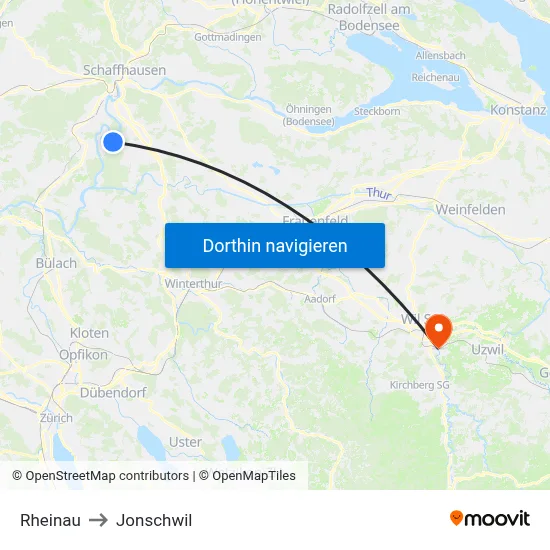 Rheinau to Jonschwil map