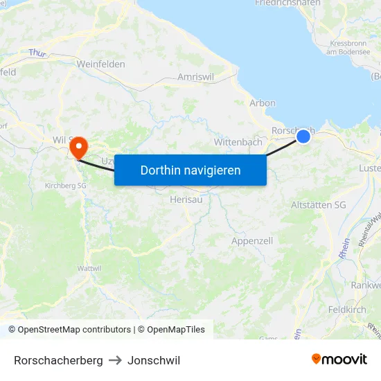 Rorschacherberg to Jonschwil map