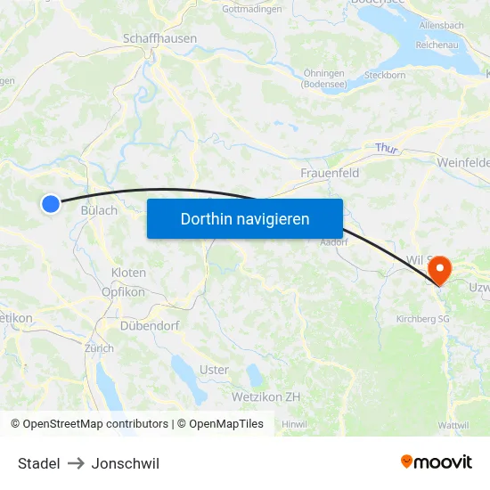 Stadel to Jonschwil map