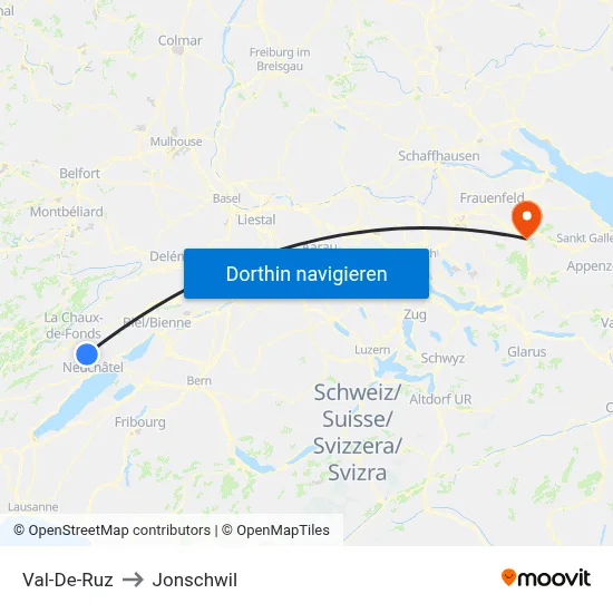 Val-De-Ruz to Jonschwil map