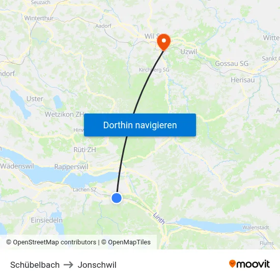Schübelbach to Jonschwil map