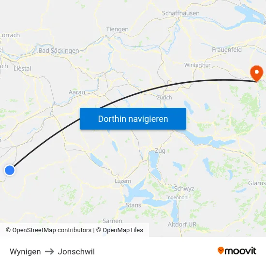 Wynigen to Jonschwil map