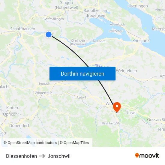 Diessenhofen to Jonschwil map