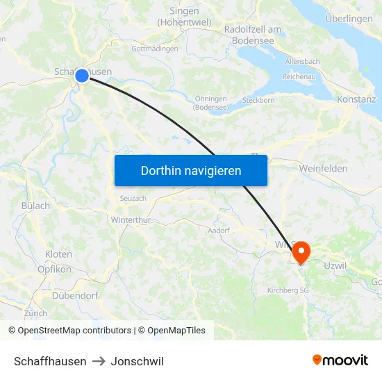 Schaffhausen to Jonschwil map