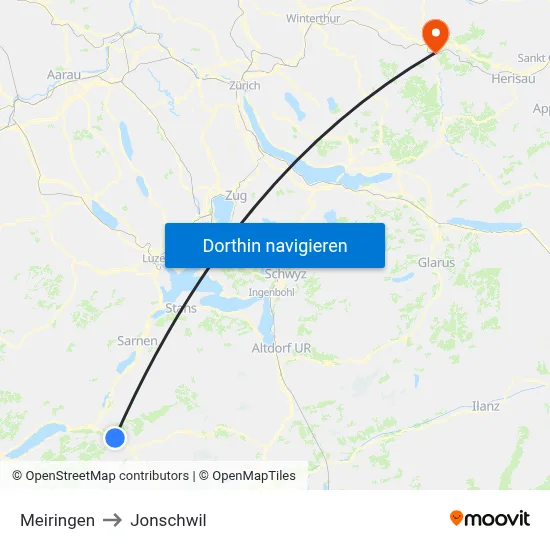 Meiringen to Jonschwil map