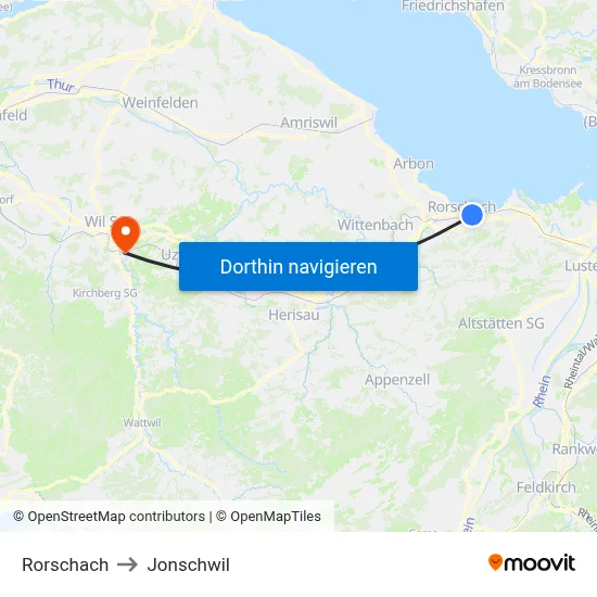 Rorschach to Jonschwil map