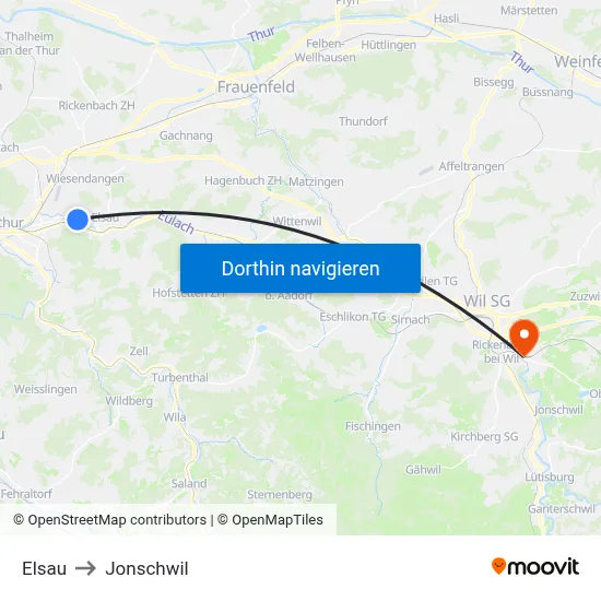 Elsau to Jonschwil map