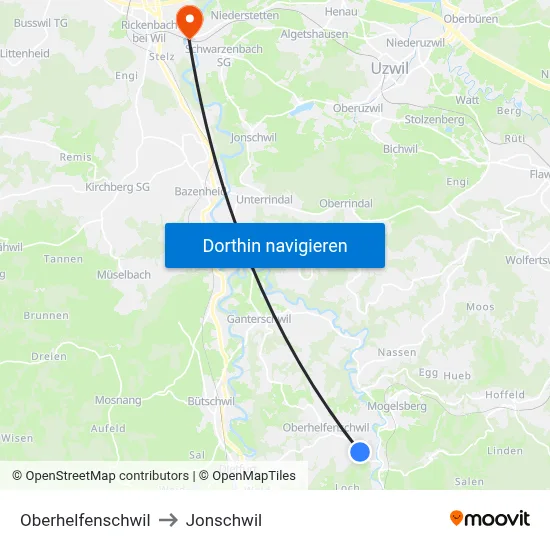 Oberhelfenschwil to Jonschwil map