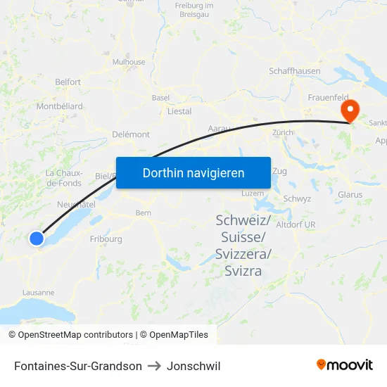 Fontaines-Sur-Grandson to Jonschwil map