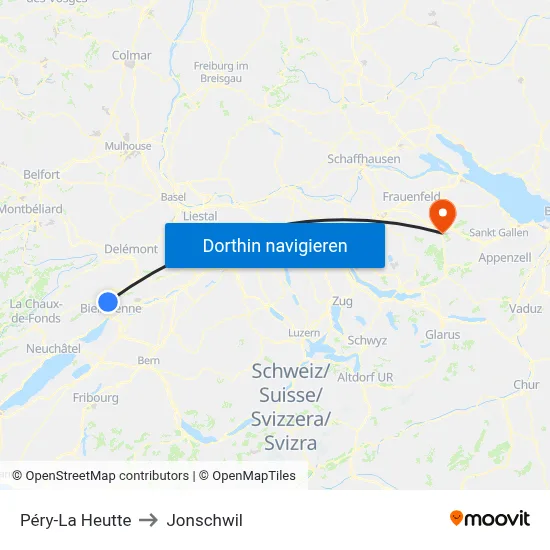 Péry-La Heutte to Jonschwil map
