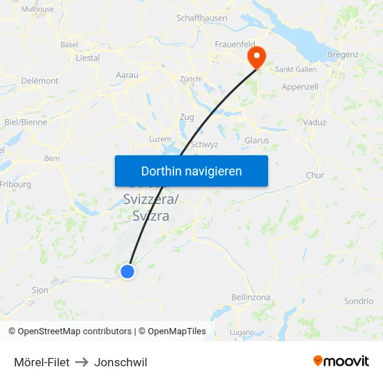 Mörel-Filet to Jonschwil map