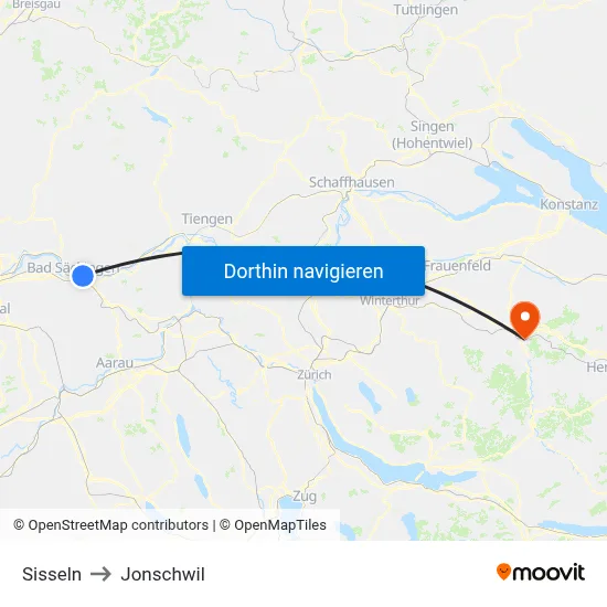 Sisseln to Jonschwil map