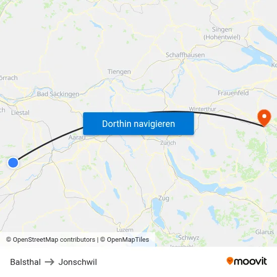 Balsthal to Jonschwil map