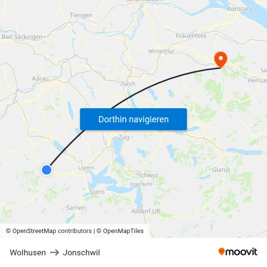 Wolhusen to Jonschwil map