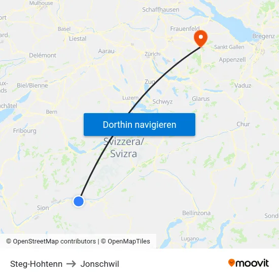 Steg-Hohtenn to Jonschwil map