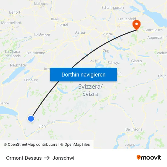Ormont-Dessus to Jonschwil map