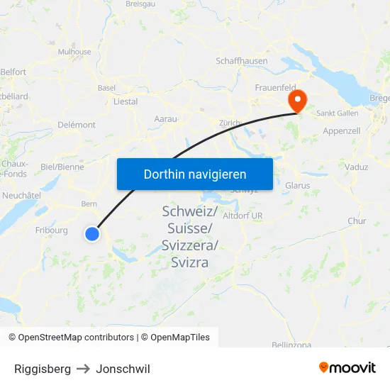 Riggisberg to Jonschwil map