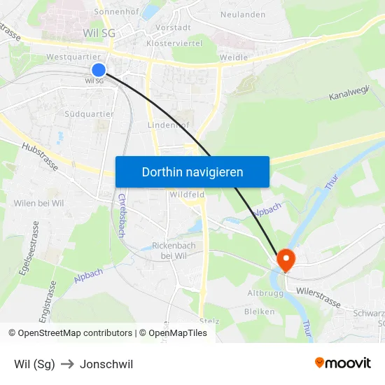 Wil (Sg) to Jonschwil map