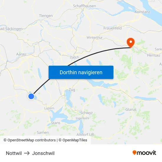 Nottwil to Jonschwil map