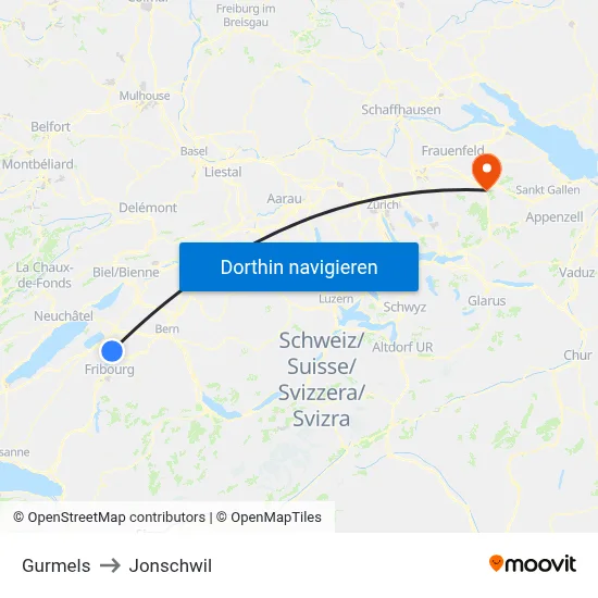 Gurmels to Jonschwil map