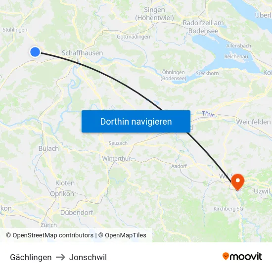 Gächlingen to Jonschwil map