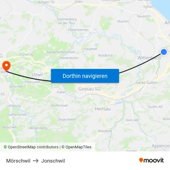 Mörschwil to Jonschwil map