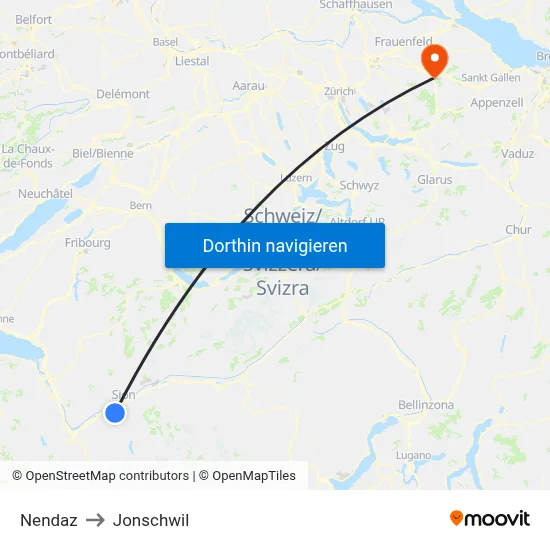 Nendaz to Jonschwil map