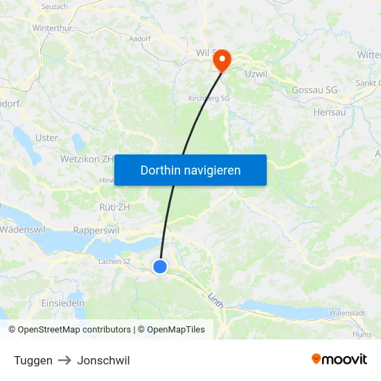 Tuggen to Jonschwil map