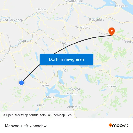 Menznau to Jonschwil map