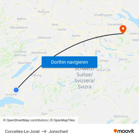 Corcelles-Le-Jorat to Jonschwil map