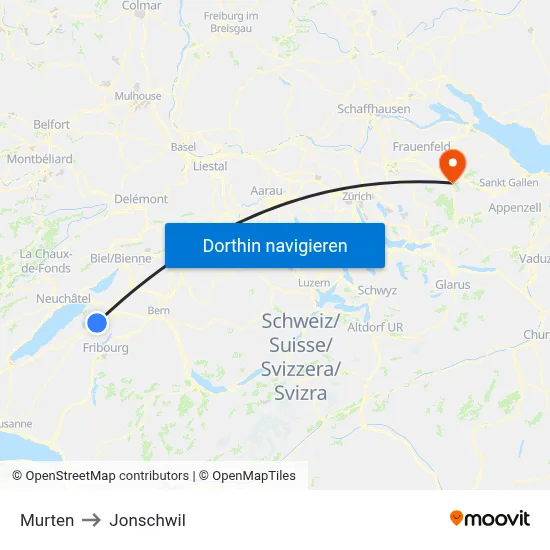 Murten to Jonschwil map