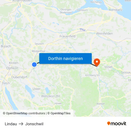 Lindau to Jonschwil map
