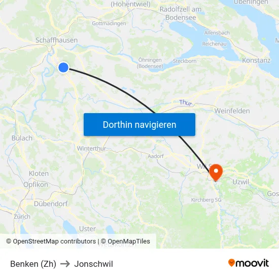 Benken (Zh) to Jonschwil map