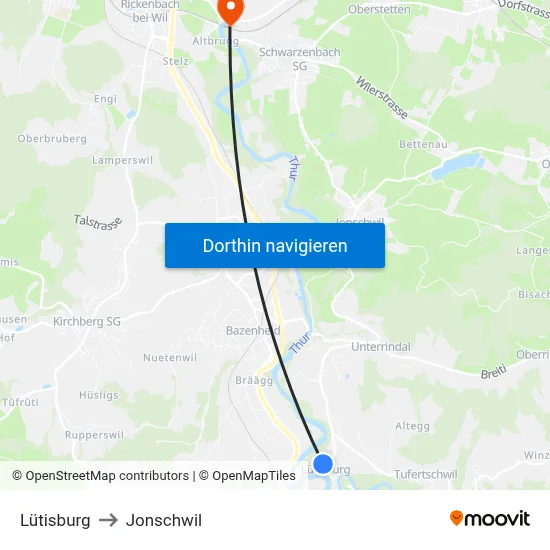 Lütisburg to Jonschwil map