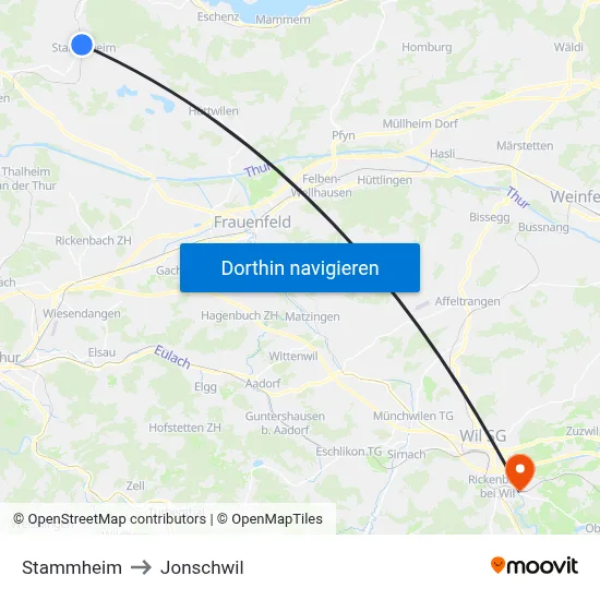 Stammheim to Jonschwil map