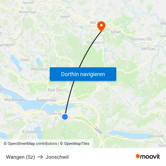 Wangen (Sz) to Jonschwil map