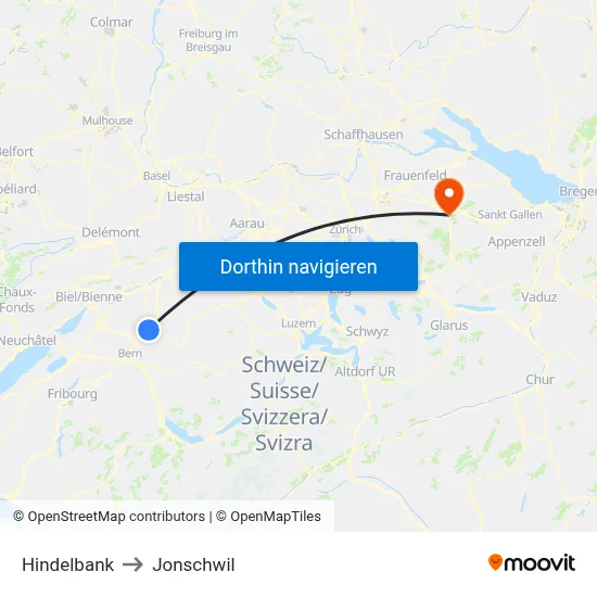 Hindelbank to Jonschwil map
