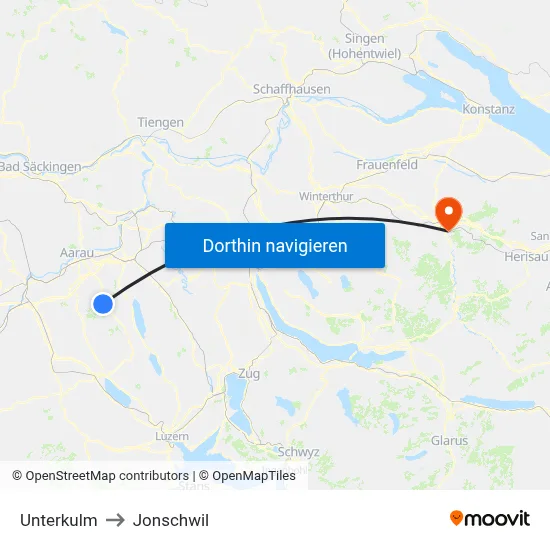 Unterkulm to Jonschwil map