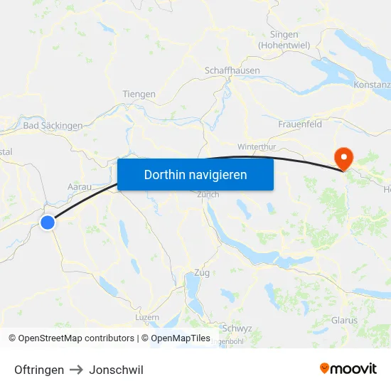 Oftringen to Jonschwil map