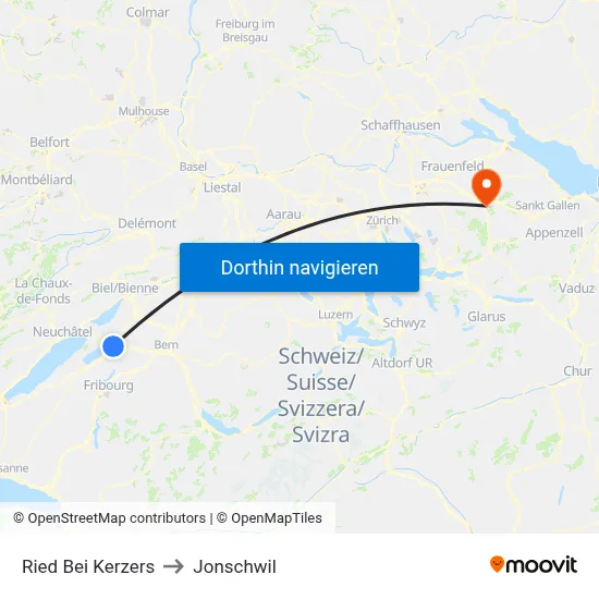 Ried Bei Kerzers to Jonschwil map