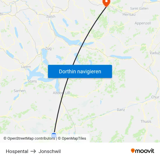 Hospental to Jonschwil map