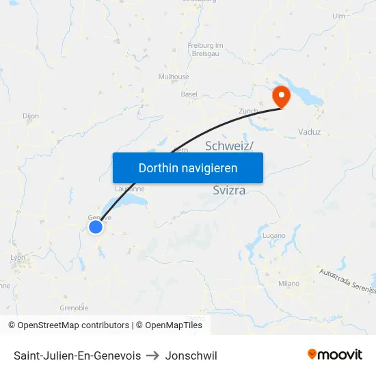 Saint-Julien-En-Genevois to Jonschwil map