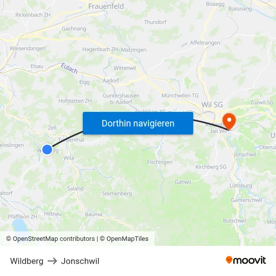 Wildberg to Jonschwil map