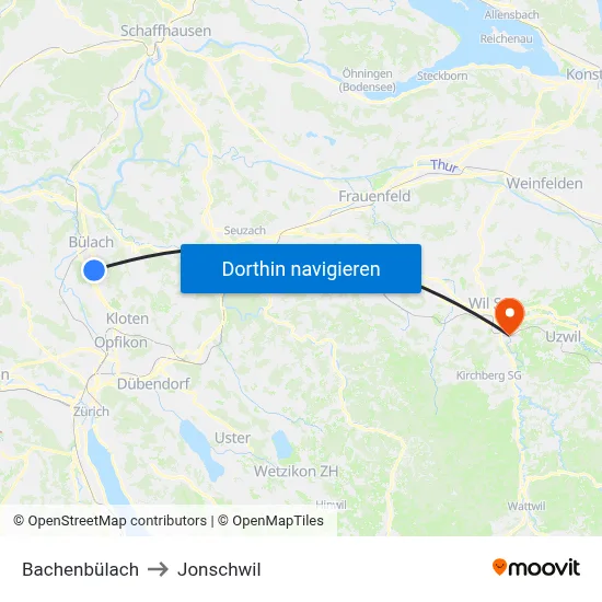 Bachenbülach to Jonschwil map