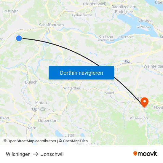 Wilchingen to Jonschwil map