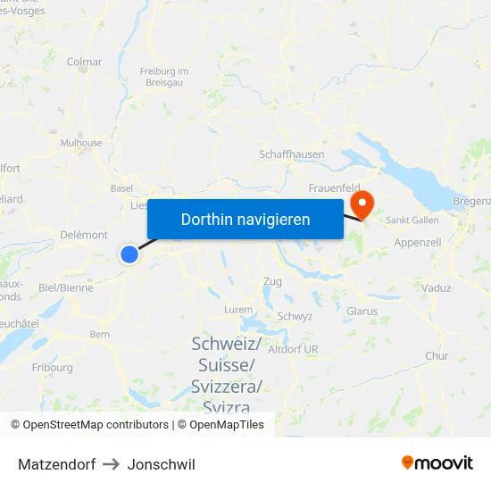 Matzendorf to Jonschwil map